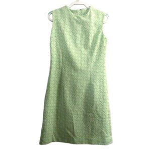 Vintage MR JACK green & white pattern sleeveless dress 1970's Women's size M